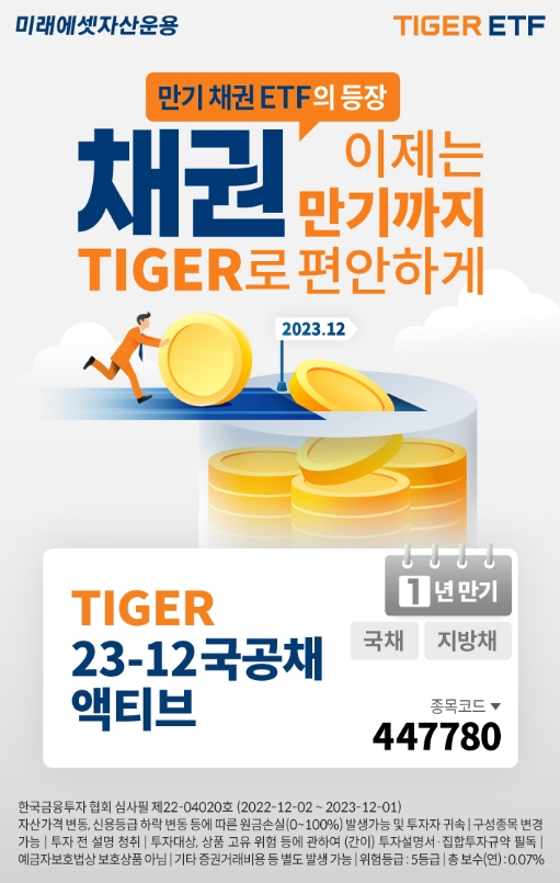 미래에셋자산운용이 한국거래소에 ‘TIGER 23-12국공채액티브 ETF’를 신규 상장한다. [이미지=미래에셋자산운용 제공]